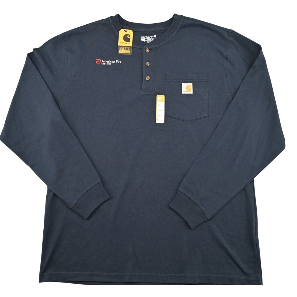 100% Cotton Carhartt Men's Large Navy Blue Loose Fit Long Sleeve Henley Pocket